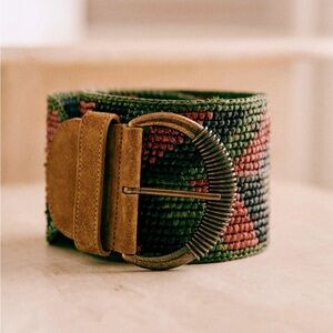 Sézane Carlie Wide Belt Multicolored / Khaki Leather and Raffia Size FR 90